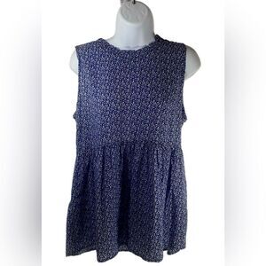 Rachel Zoe Blue Sleeveless Babydoll Crewneck Keyhole Back Blouse Top Size XL